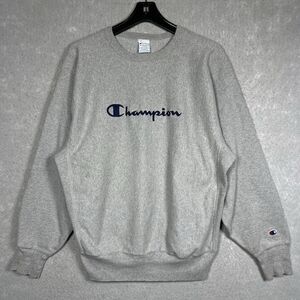 Vintage 90s Champion Reverse Weave Crewneck Sweatshirt Mens XL Gray Spellout